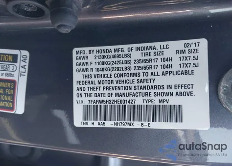 2017 Honda Cr-V Lx z USA, uszkodzony, nr VIN 7FARW5H32HE001427